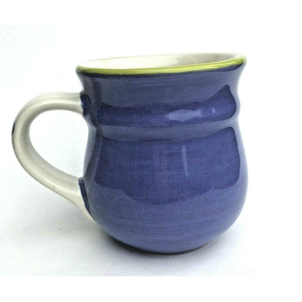 Unusual Purple Pfaltzgraff Ceramic Coffee Mug Green Trim Hand Painted